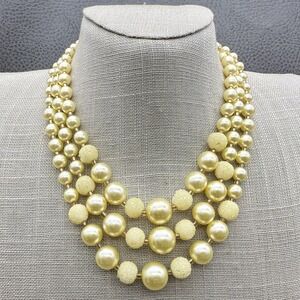 Vintage Japan Triple Strand‎ Faux Pearl Necklace Gold Tone Layered Costume 16"